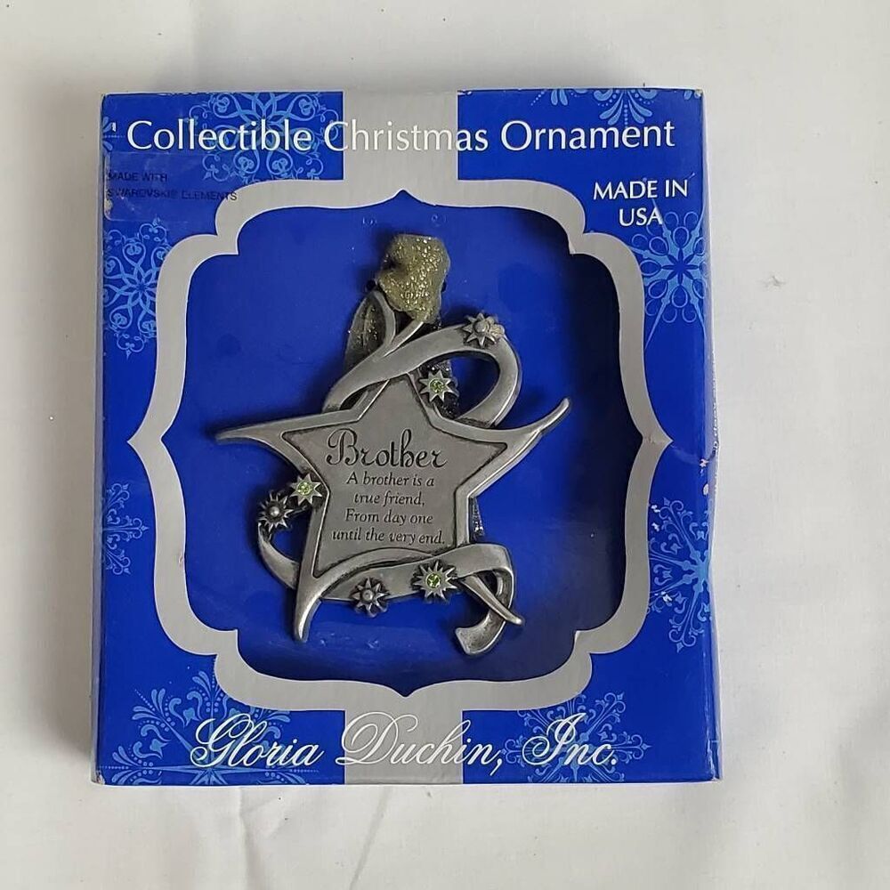 Gloria Duchin Brother Star Christmas Ornament Swarovski Elements Silver Ribbon U